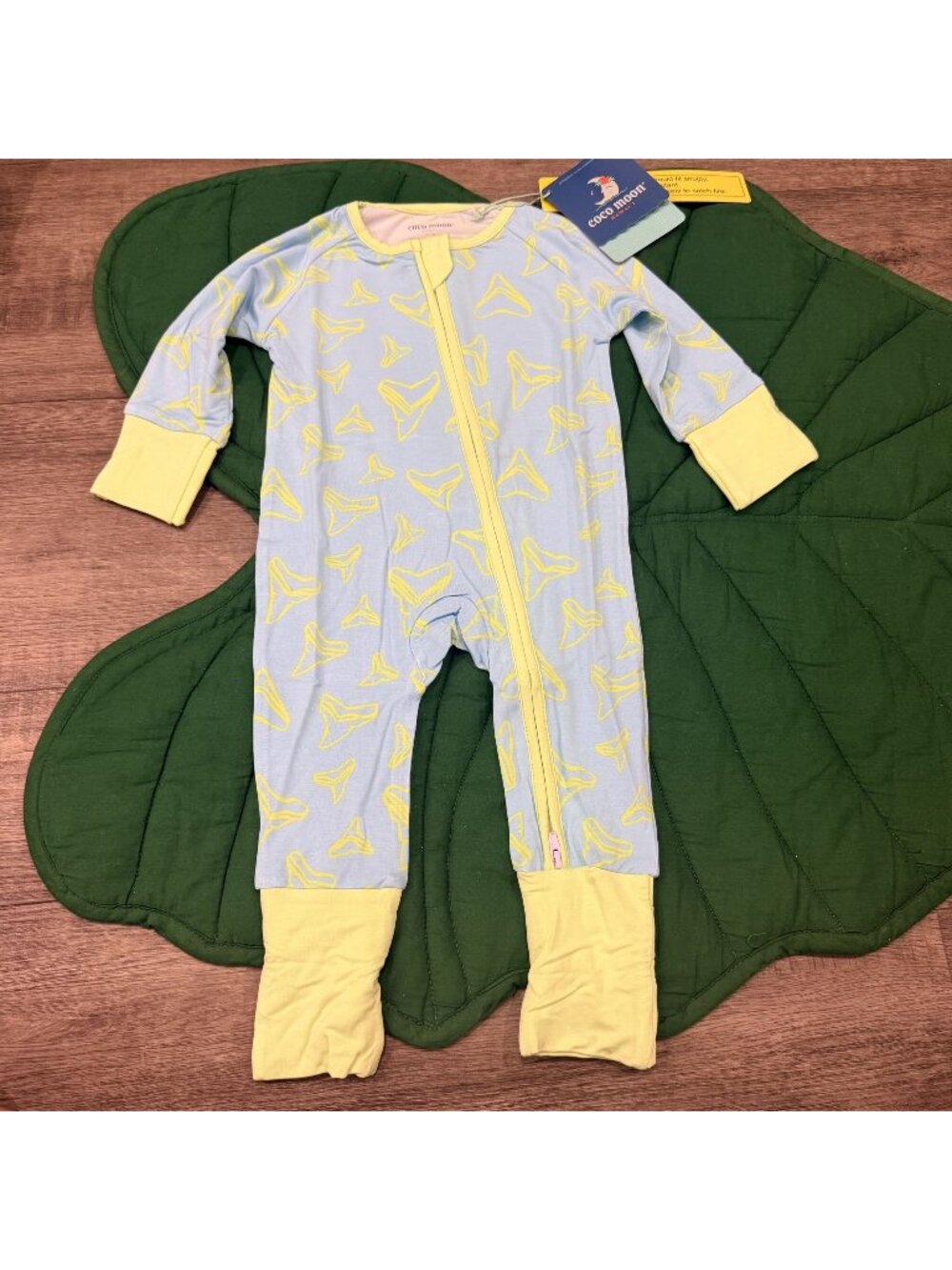 Coco Moon Hawaii Bamboo 9-12M Electric Bite Shark Print Convertible Zip Coverall